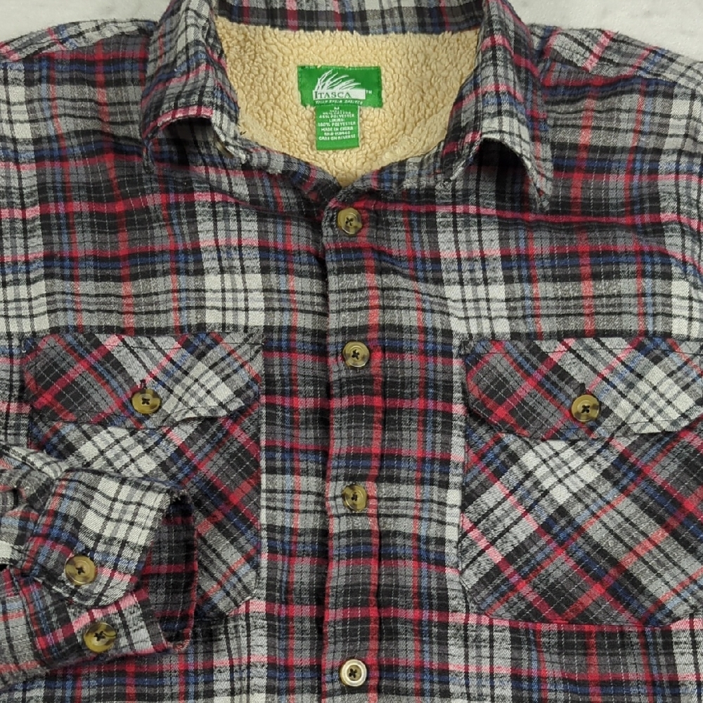 Itasca Sherpa Lined‎ Plaid Button-up Mens Shirt Jacket Size Medium